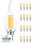 16 Pack Candelabra LED Bulbs 100 Watt Equivalent 800 Lumens Soft White 3000K Dimmable CA11 Flame Tip Clear Glass Damp Rated E12 Base UL Listed Brighten Up Your Home Chandeliers And Sconces