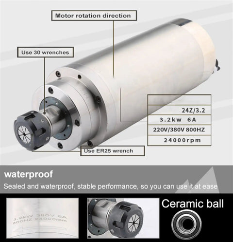 Beefy Torque Water Cooled Milling Spindle With ER32 Chuck XY20 Four Hole Aviation Plug 3.2KW 380V CNC Tool