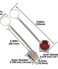 Five Pack UHF And N Type Dust Cap Protective Cover With Chain For SO 239 Connector And N Type Female Adapter Nickel Plated Copper Cap Keeps Your Coax Safe And Dust Free While On The Go with dimensions and inner red lining visible.