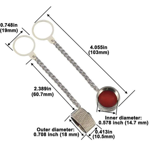 Five Pack UHF And N Type Dust Cap Protective Cover With Chain For SO 239 Connector And N Type Female Adapter Nickel Plated Copper Cap Keeps Your Coax Safe And Dust Free While On The Go with dimensions and inner red lining visible.