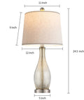 24.5 Inch Glass Table Lamps Set Of 2 With USB Charging Ports silver finish lamp with fabric shade and dimensions