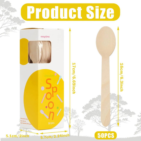 Box of 50 Pcs Disposable Wooden Spoons 6.3 Inch, Eco Friendly Biodegradable Cutlery For Camping Picnics Parties And Travel.
