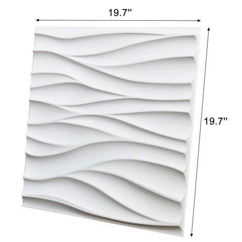 Wavy White PVC Wall Panels Pack Of 12, 19.7x19.7 Inches, lightweight and fire resistant, wavy texture, single panel image.
