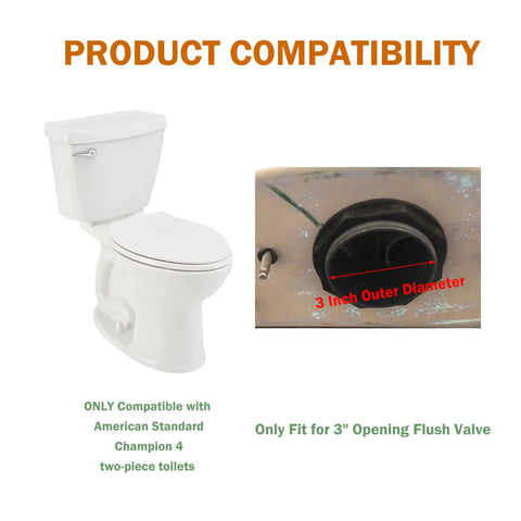 3 Inch Toilet Tank To Bowl Coupling Kit Fits Most Toilets With 3 Inch Flush Valve Openings, showing compatibility and 3 inch gasket.