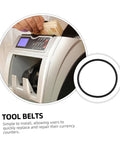 Universal Money Counting Machine Belt Replacement visible next to a cash counting machine in use.
