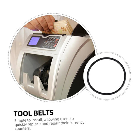 Universal Money Counting Machine Belt Replacement visible next to a cash counting machine in use.