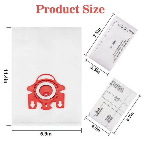 Replacement Dust Bags Pack Of 10 With 3 Motor Protection Filters And 3 Air Clean Filters For Compact C2 C1 S Series Vacuum Cleaners product size diagram