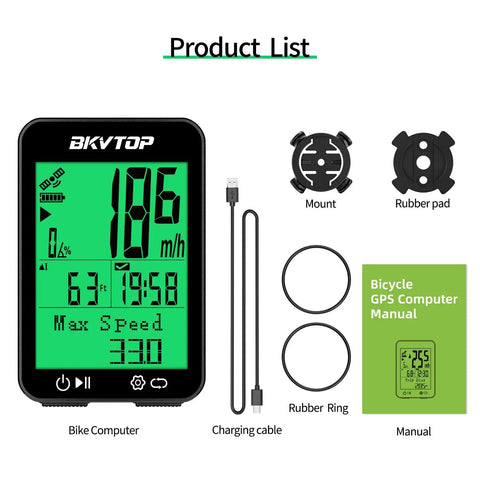 GPS Bike Computer With Wireless Cycling Data, 2.4 Inch LCD Speedometer, Auto Start Stop, IPX7 Waterproof display and accessories