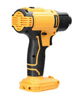 Cordless Rechargeable Hot Air Gun With Two Speed Temp Controls And Four Nozzle Set For Paint Stripping Shrink Wrap Fitting Thawing Fast Heating Handheld Electric Tool side view with black and yellow design.