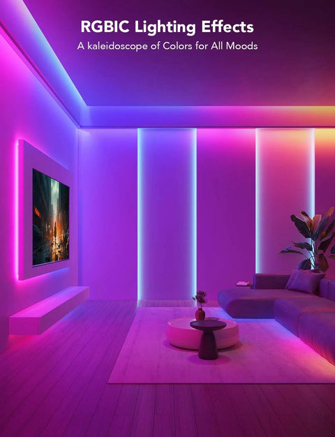 Govee RGBIC LED strip lights, 16.4 ft, color-changing ambient lighting installed along ceiling and walls