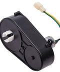 Slick 24V 390 Steering Gearbox With Motor For Kiddos Electric Ride On Cars Hassle Free Drop In Replacement Upgrade For Remote Control Toy Vehicles Quick Swap close-up view of black motor with connection wires.