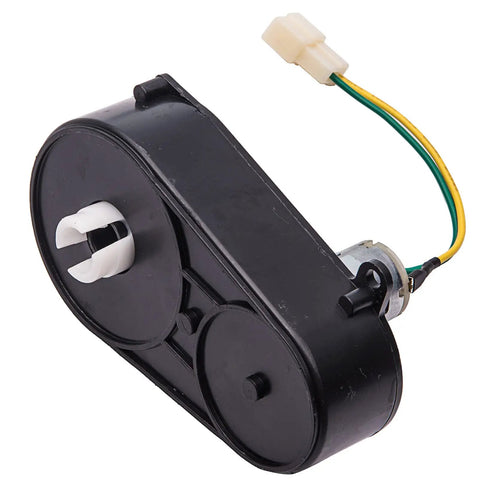 Slick 24V 390 Steering Gearbox With Motor For Kiddos Electric Ride On Cars Hassle Free Drop In Replacement Upgrade For Remote Control Toy Vehicles Quick Swap close-up view of black motor with connection wires.