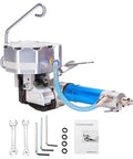 No Fuss Pneumatic Steel Strapping Machine Featuring Steady Tensioner And Quick Auto Cutter showing steel strapping tool components and manual.