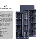 Pro 63 In 1 Precision Screwdriver Set With Torx Phillips Bits and Magnetic Hex Drivers For Rock Solid Phone Laptop Watch Camera Repair Kit In Sleek Black Aluminum Case, 62 bits