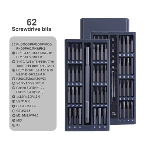 Pro 63 In 1 Precision Screwdriver Set With Torx Phillips Bits and Magnetic Hex Drivers For Rock Solid Phone Laptop Watch Camera Repair Kit In Sleek Black Aluminum Case, 62 bits