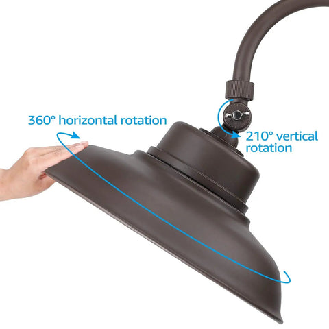Outdoor Gooseneck Barn Light Fixture 14 Inch With Dusk To Dawn Sensor showing adjustable rotation angles