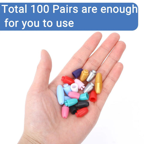 Hand holding multicolor 100 Sets Breakaway Clasps For Necklaces Safety Plastic Bead Connectors For Jewelry Making Multicolor Craft Supplies.
