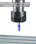 EANOSIC 90-degree carbide V-bit, close-up view, 1/4 inch shank, blue coating, 4-flute for wood CNC engraving (Amazon)
