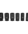 Heavy Duty 10 Pc Metric Impact Socket Set With 3/4 Inch Drive Deep Sockets For Lug Nuts Range From 22mm To 50mm Chrome Molybdenum Steel Built Tough For Auto Repair And Garage Workshops, 22mm to 36mm sockets shown