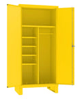 Rock Solid 14 Gauge Welded Steel Spill Control Cabinet With Wardrobe And Broom Storage, 5 Shelves, 2100 Lb Capacity, Open Yellow Interior