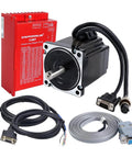 Front view of YS Series 1-axis closed-loop stepper kit with 9 Nm NEMA 34 motor, red CL86Y driver, and 2 m cables.