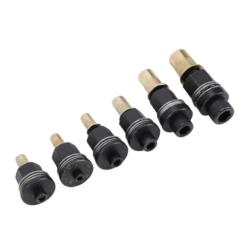 Hand Rivet Nut Tool Mandrel Set Six Piece Kit With 10-24, 6-32, 8-32, 5/16-18, 1/4-20, 3/8-16 Mandrels, side view of mandrels