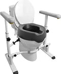 Toilet safety rails with raised seat heavy duty frame with handles adjustable height and width handicap grab bars for rock solid stability.