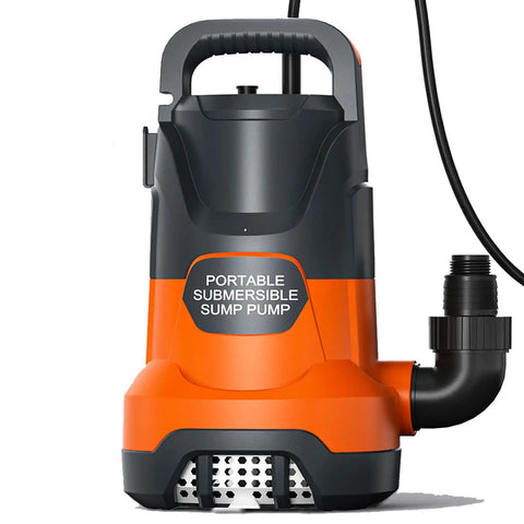 1HP Submersible Sump Pump For Clean And Dirty Water, 4500 GPH Electric Portable Water Transfer Pump in orange and black design