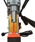 Close-up view of Heavy Duty Magnetic Drill Press 1400W Motor With 11 Piece Kit portable tool for precise steel drilling.