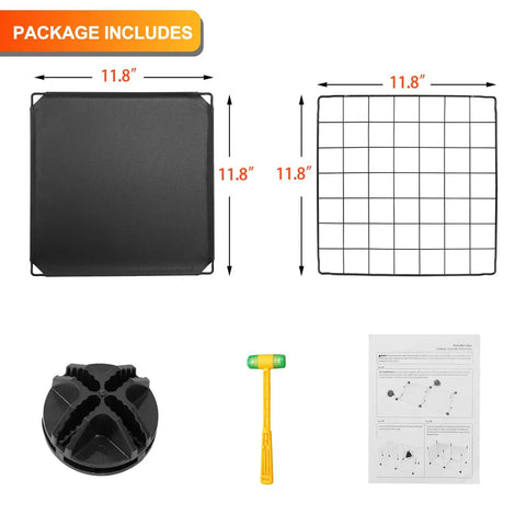 Package contents of Dope Freely Combinable Wire Cube Storage Organizer Shelf 6 Cube System with panels, grids, hammer, and guide.