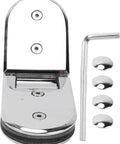 Beefy 135 Degree Door Hinges For 8 To 12mm Glass with hex wrench and caps, sleek mirror finish, durable hardware shown