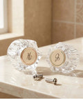 Upgrade Your Bathroom With Stylish Clear Acrylic Faucet Handles. 4PCS set, 2 clear knobs with screws on sink countertop
