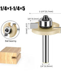 Must Have Heavy Duty Rabbeting Router Bit 1-1/4 In With Precision Bearing And 6mm Or 1/4 Inch Shank shown with dimensions and cutting profile.