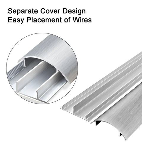 Rock Solid Aviation Aluminum Floor Cable Cover With Dual Channel Wire Routing Design And Slick Brushed Finish Heavy Cord Protector close-up of separate cover for easy wire placement