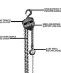 1 Ton Hand Chain Hoist For 10 Foot Lift Model S90 100 10 Gray With industrial rated alloy steel hooks and heat treated load plates