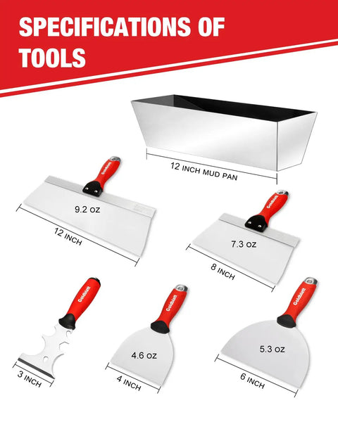 14 In 1 Painters Tool Kit For Drywall With Stainless Steel Joint Knives, Taping Knives, 12 Inch Mud Pan, and Scraper