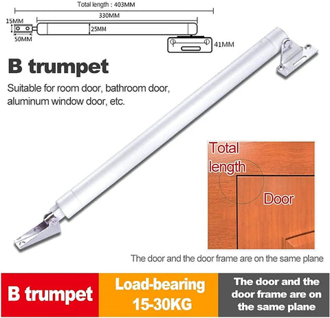 Heavy Duty Automatic Door Closer With Aluminum Alloy Body for B trumpet, suitable for doors up to 30kg