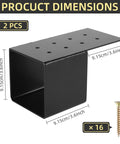 Heavy Duty Pergola Joist Brackets Set For 4x4 Wood Posts, shown with dimensions and screws for installation