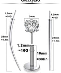Titanium Threadless Medusa Piercing Jewelry Set 16G 10mm Flat Back Studs with Cubic Zirconia and Taper Insertion Tools