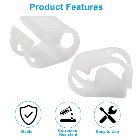 Pack Of 5 Plastic 1/8 To 1/4 Inch Tubing Hose Clamps For No-Fuss Adjustable Flow Control In The Lab, white laboratory clamps with icons