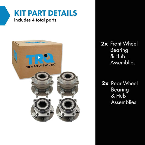 Four Piece Front And Rear Wheel Bearing And Hub Assembly Set For Subaru Crosstrek XV Forester Impreza 2014 2015 2016 2017 2018 2019 2020 2021 2022 2023 16 23 Complete Kit With Front And Rear Hubs displayed with packaging box.