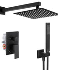 Matte Black 10 Inch Rain Shower Head With Handheld Spray Shower System, Wall Mounted Pressure Balance Valve Included, cUPC Certified