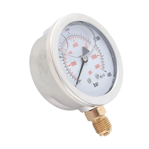 Heavy Duty Hydraulic Pressure Gauge 0 To 400 Bar 0 To 5800 Psi With G 1/4 Inch Thread 68 Millimeter Dial showing accurate pressure readings.