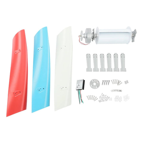 Vertical wind turbine kit by Amazon, 12V 100W, 3 blades red/blue/white with controller and mounting hardware