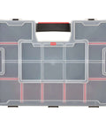 Front view of 14 Compartment Storage Organizer With Removable Dividers For Customizable Small Parts And Tools Stackable