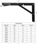Heavy Duty Black Folding Shelf Brackets Wall Mounted Space Savers Steel Collapsible Supports Built Tough For Diy Workbench Desktop Kitchen Rack 330 Lb Pack Of Two dimensions chart
