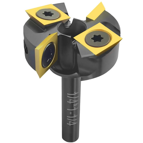 Heavy Duty Slab Flattening Router Bit With One Quarter Inch Shank One And One Quarter Inch Cutting Diameter Two Plus Two Pro Grade Titanium Coated Flutes Carbide Inserts For CNC Spoilboard Surfacing MDF Planing Slab Leveling And Rabbeting