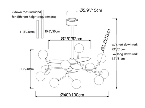52 Inch Modern Ceiling Fan With Remote Control, 3 Reversible Blades, Glass Shade Kit, 12 Lights Golden Finish, Energy Efficient Quiet Motor, Ideal For Living Room Or Bedroom, Dimmable Light Options Included