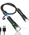 Bright 1800 Lumen LED Neck Light With Rechargeable Battery, shown with detachable hands-free lights and magnetic base.
