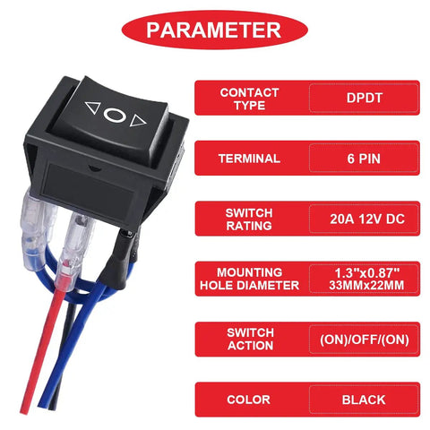 4 Pack Momentary Motor Polarity Reverse DPDT Rocker Switches 12V DC 20A 6 Pin 3 Position ON OFF ON with specifications